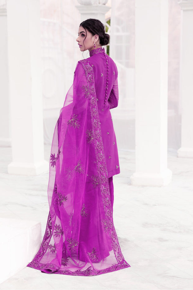 Latest Purple Pakistani Salwar Kameez and Dupatta in Chiffon