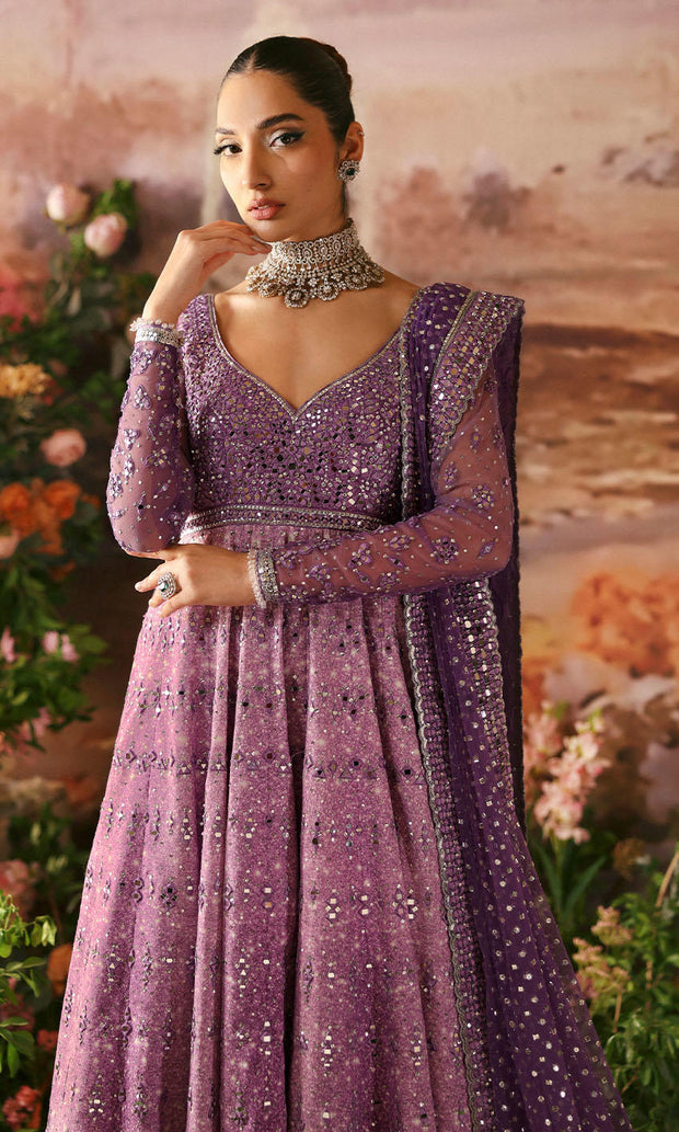 Latest Purple Pishwas Frock Dupatta Pakistani Wedding Dress