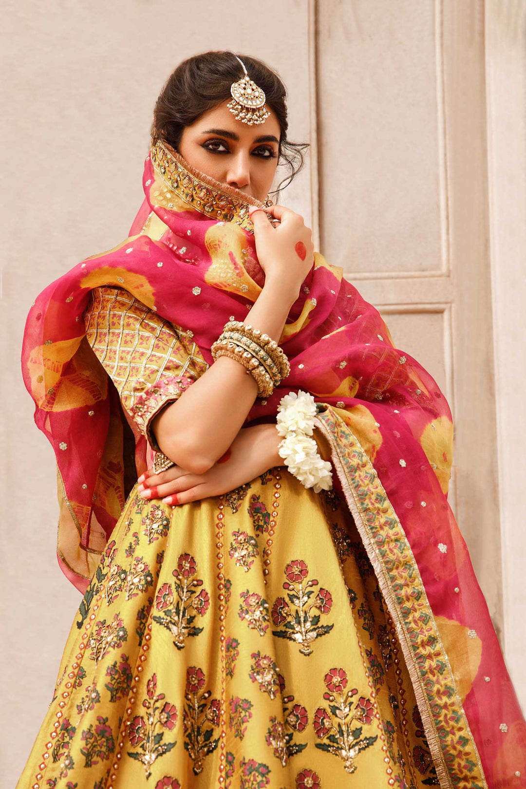 Latest Raw Silk Lehenga Choli Dupatta Pakistani Bridal Dress