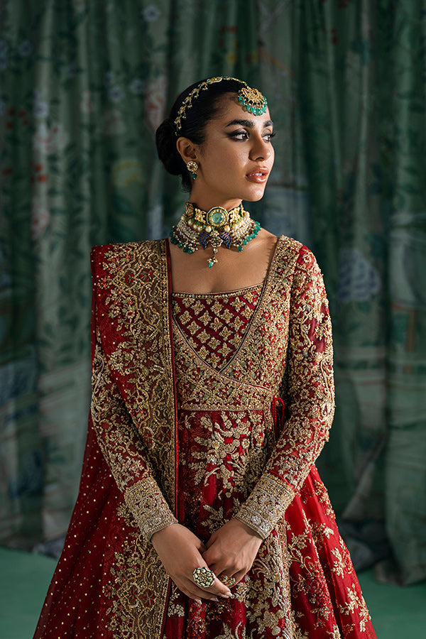 Latest Red Bridal Dress Pakistani in Angrakha Lehenga Style