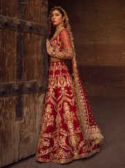 Latest Red Lehenga and Choli Raw Silk Pakistani Bridal Dress
