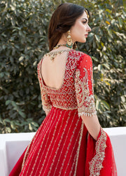 Latest Red Pakistani Bridal Dress in Farshi Lehenga Style