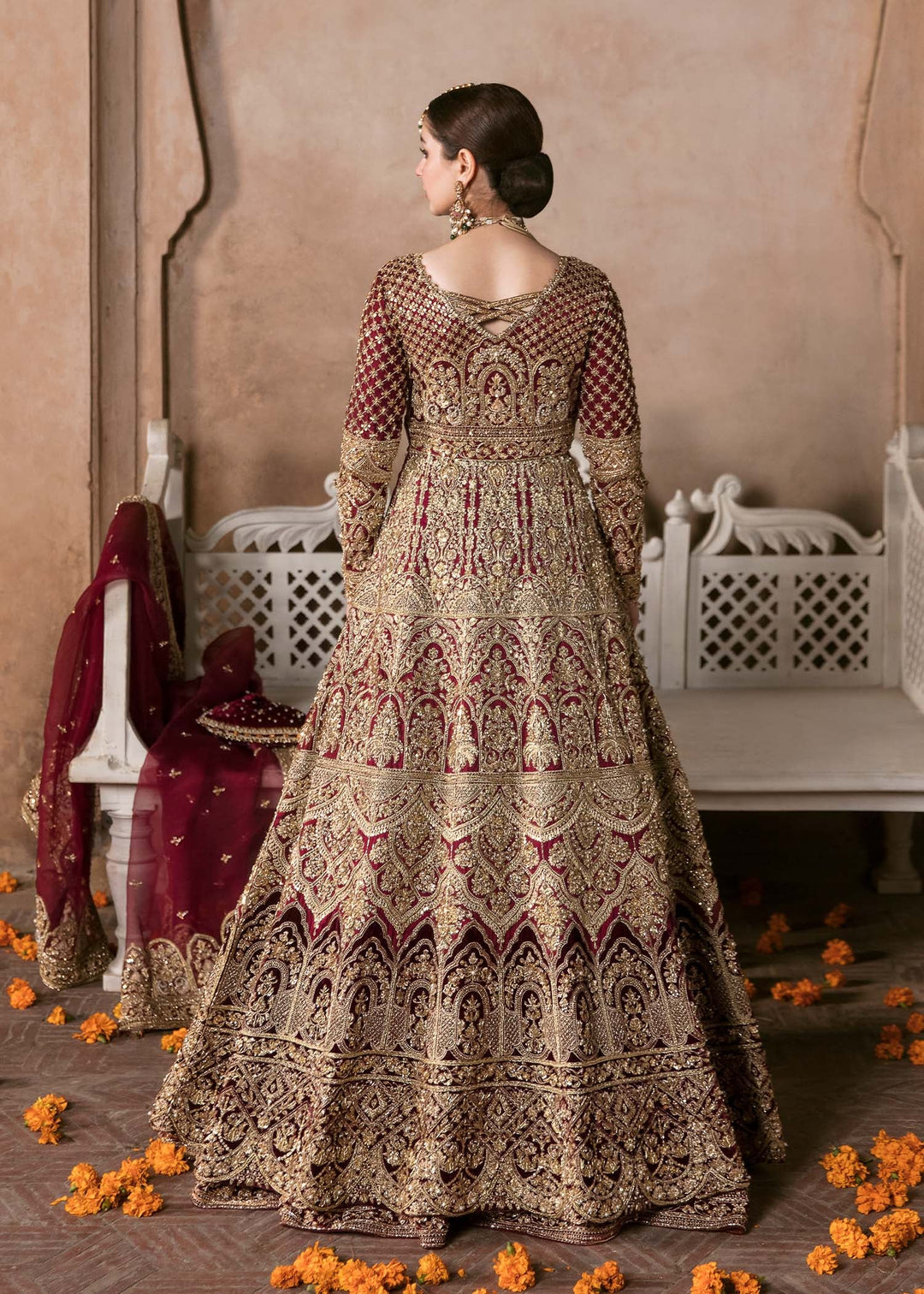 Latest Red Pakistani Bridal Dress in Pishwas and Dupatta Style