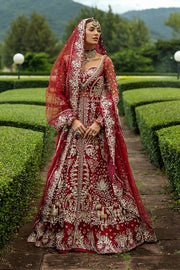 Latest Red Pakistani Bridal Dress in Shirt and Lehenga Style