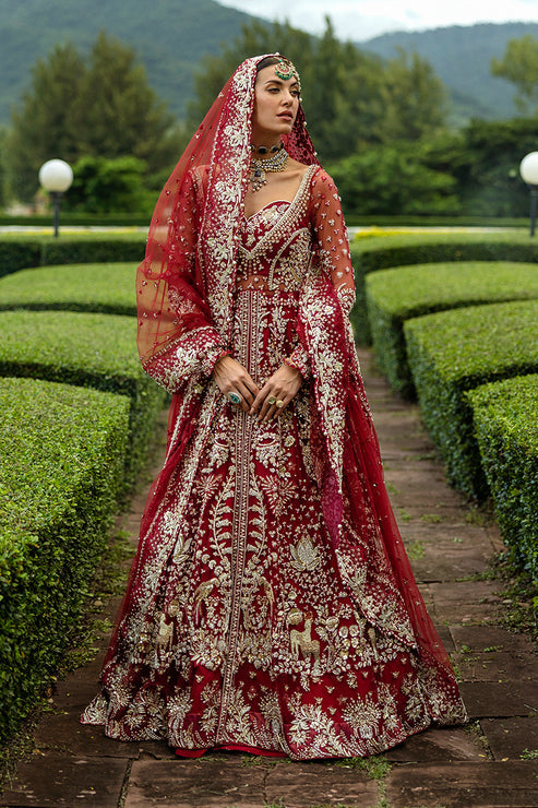 Latest Red Pakistani Bridal Dress in Shirt and Lehenga Style