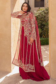 Latest Red Pakistani Handwork Kameez and Crushed Trouser Dupatta