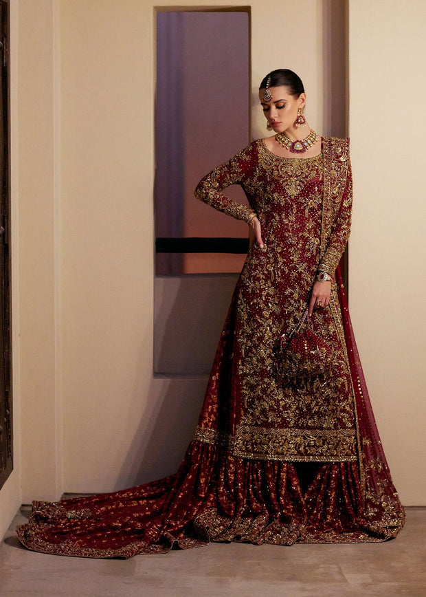 Red Pakistani Wedding Dress in Bridal Gharara Style – Nameera by
