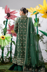 Latest Royal Bottle Green Embroidered Pakistani Wedding Dress Kameez Sharara
