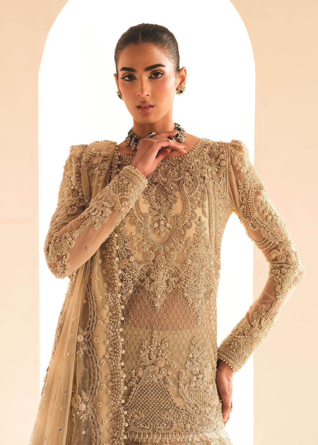 Latest Royal Pakistani Bridal Dress in Shirt and Lehenga Style