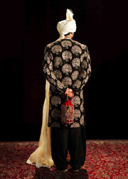 Latest Royal Pakistani Groom Dress in Black Sherwani Style