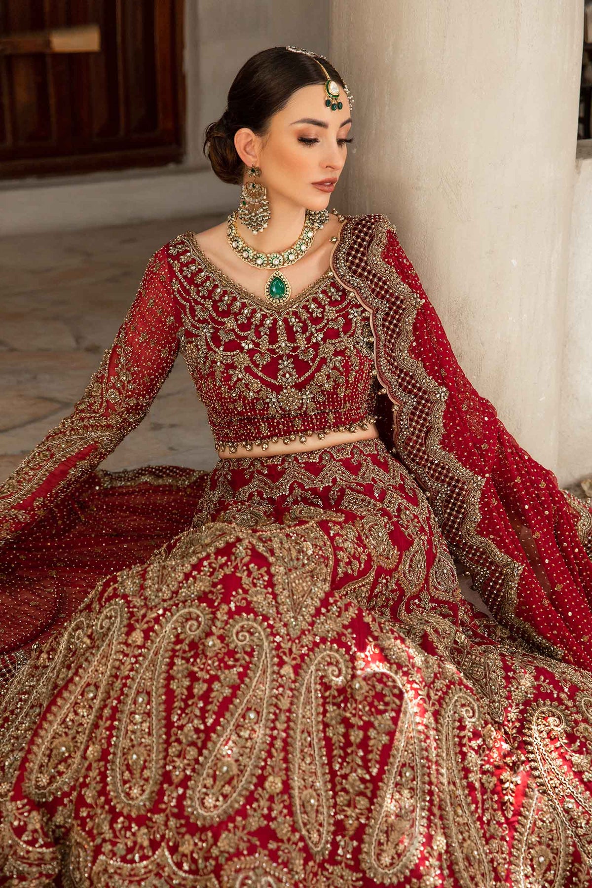 Royal Red Pakistani Bridal Dress In Lehenga Choli Style Nameera By Farooq royal-red-pakistani-bridal-dress-in-lehenga-choli-style-nameera-by-farooq