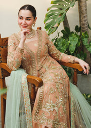 Latest Tea Pink Embroidered Pakistani Wedding Dress in Gown Lehenga Style