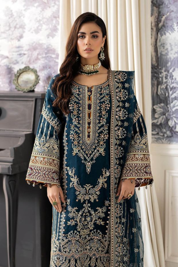 Latest Teal Blue Embroidered Kameez Pakistani Party Dress
