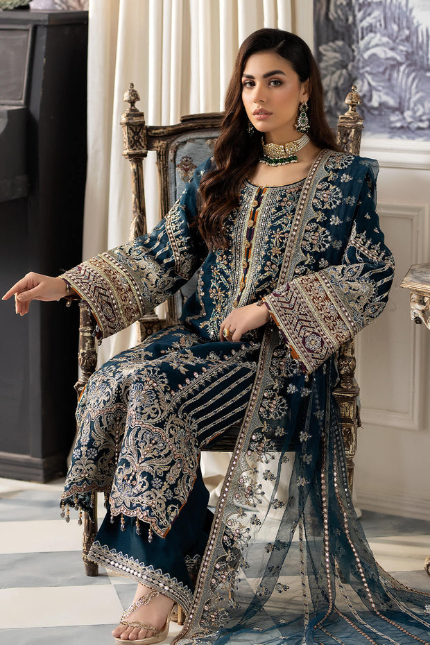 Latest Teal Blue Embroidered Pakistani Party Dress Online