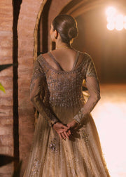 Latest Wedding Pishwas Lehenga Golden Pakistani Bridal Dress