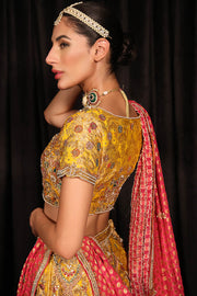 Latest Yellow Lehenga Choli and Pink Dupatta Mehndi Dress