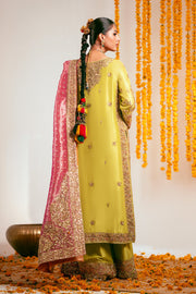 Latest Yellow Mehndi Dress in Kameez Trouser Dupatta Style