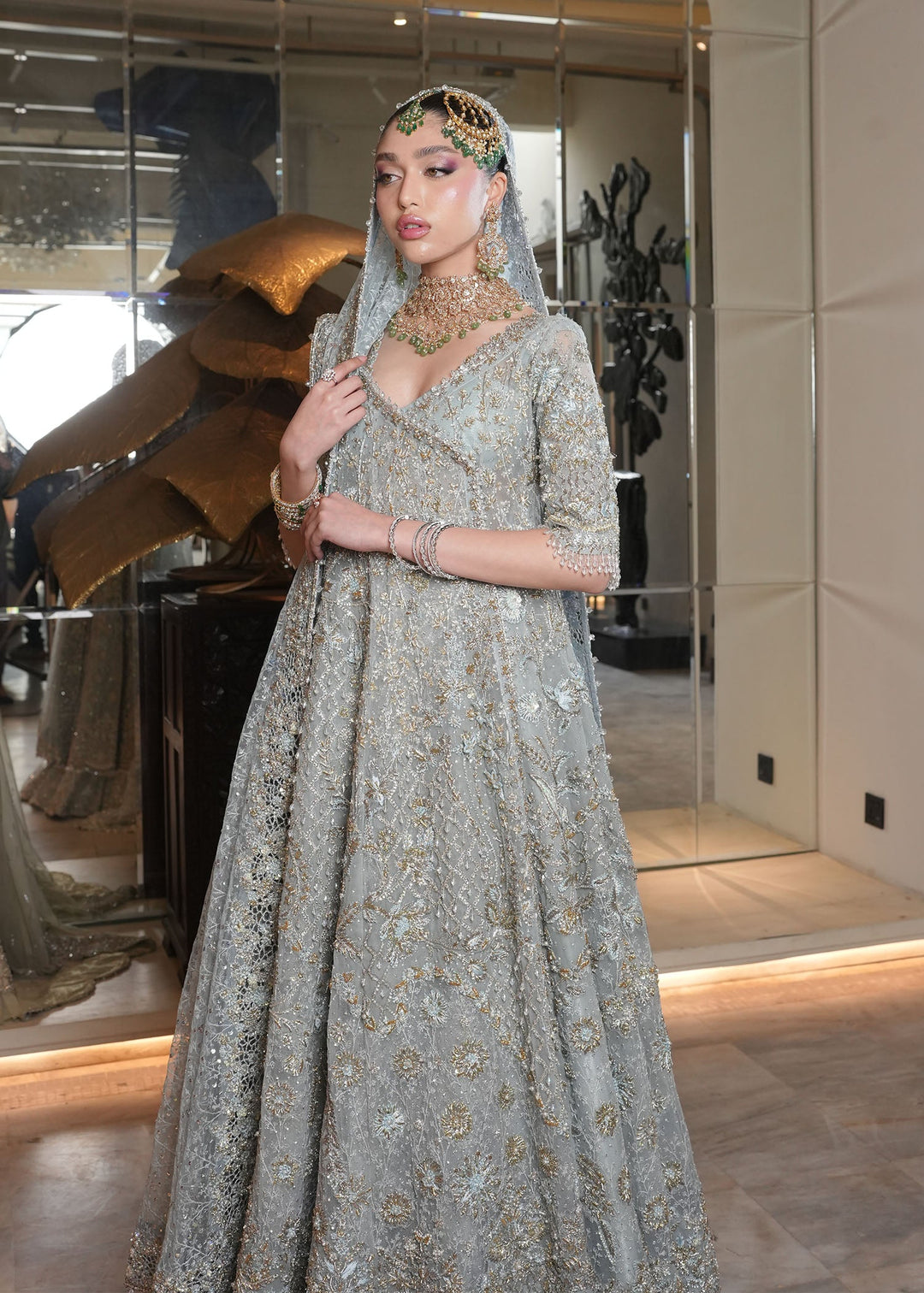 Latest Pakistani Bridal Dress in Angrakha and Lehenga Style