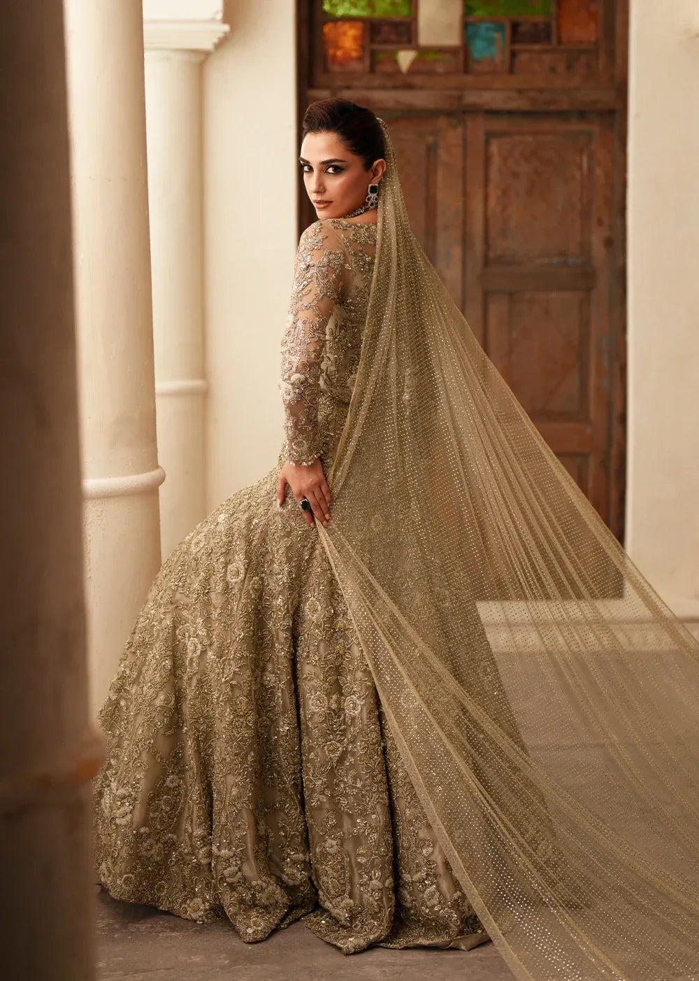 Latest Pakistani Bridal Dress in Blouse and Lehenga Style