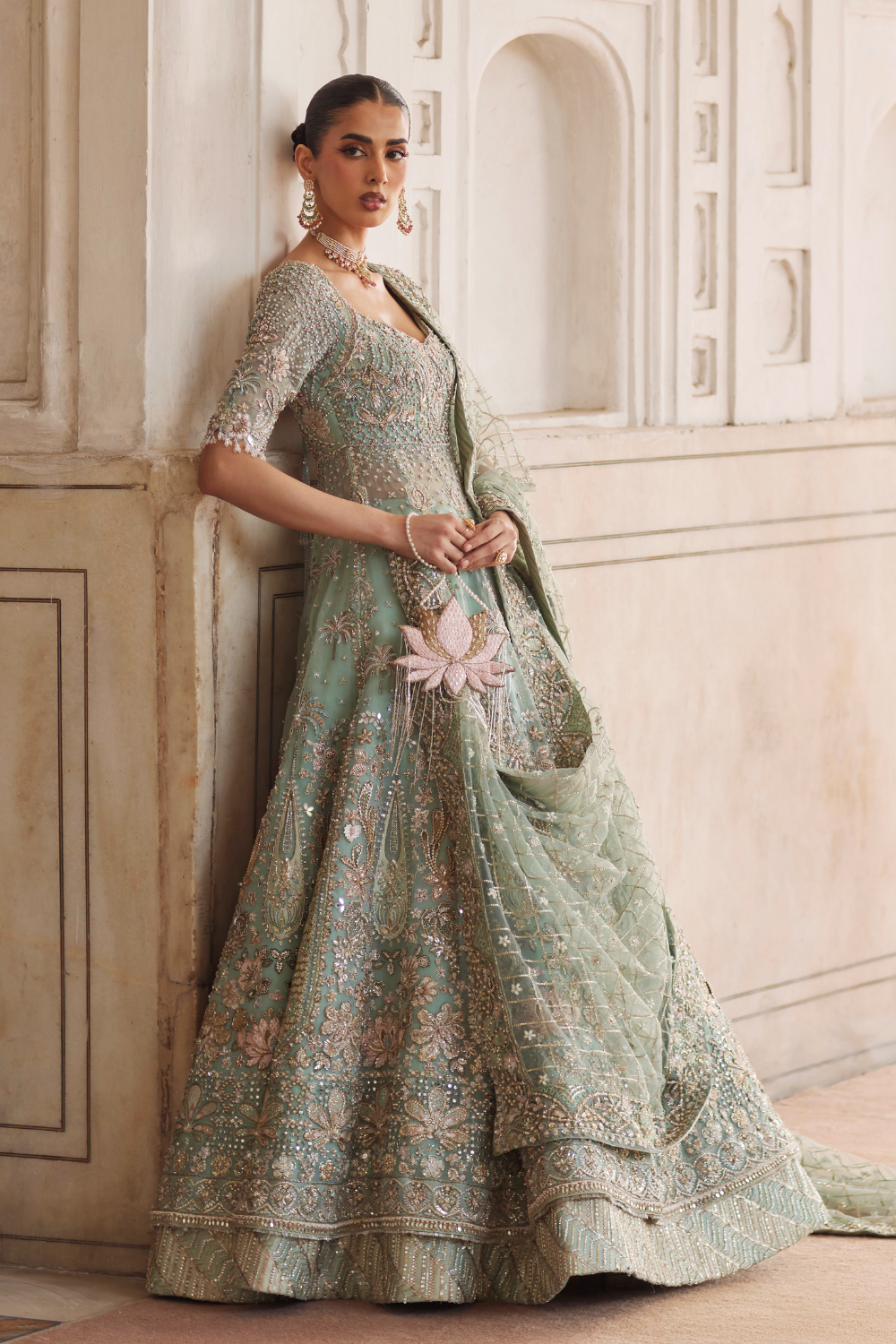 Latest Pakistani Bridal Dress in Blue Gown and Lehenga Style