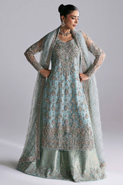 Latest Pakistani Bridal Dress in Blue Lehenga Dupatta Style