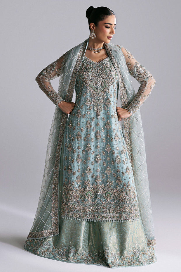 Latest Pakistani Bridal Dress in Blue Lehenga Dupatta Style