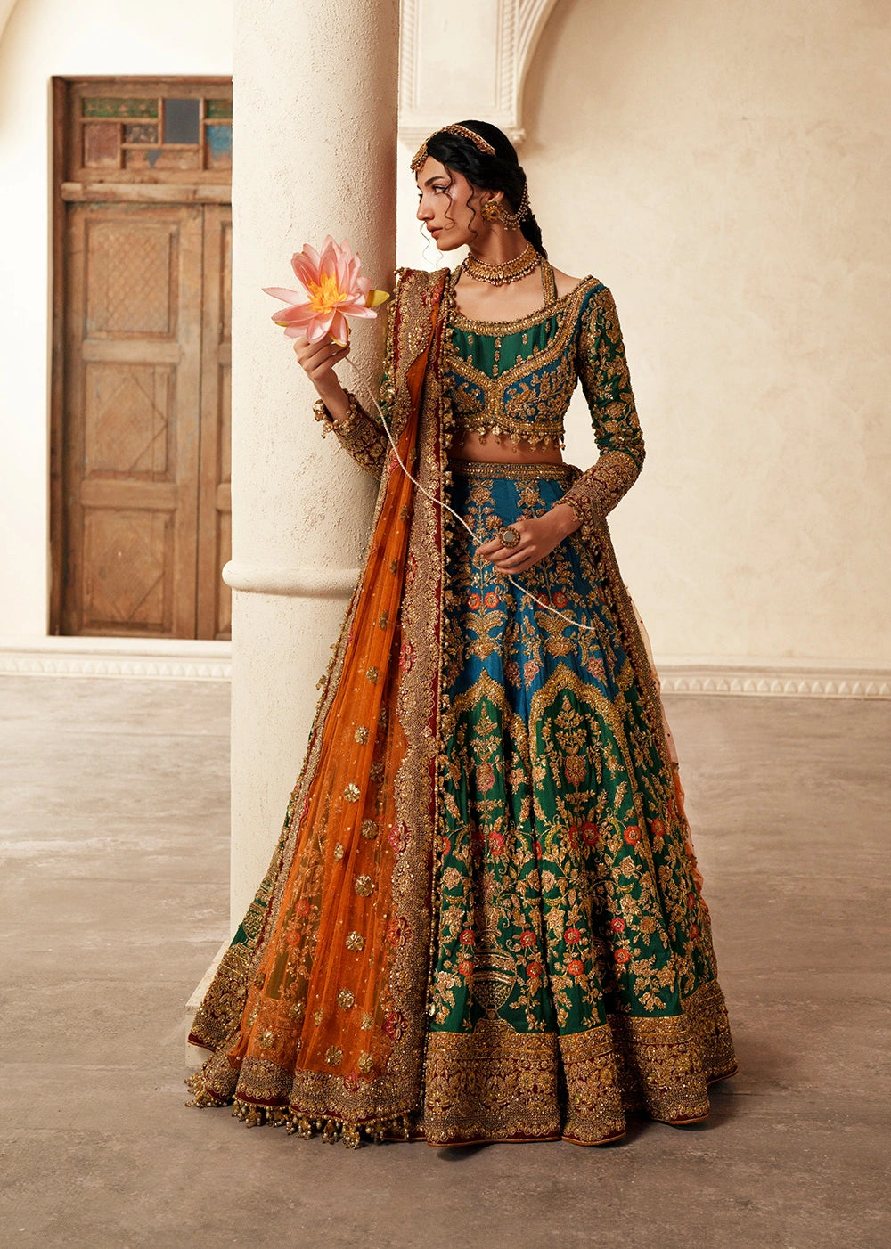 Latest Pakistani Bridal Dress in Choli Lehenga Style for Mehndi