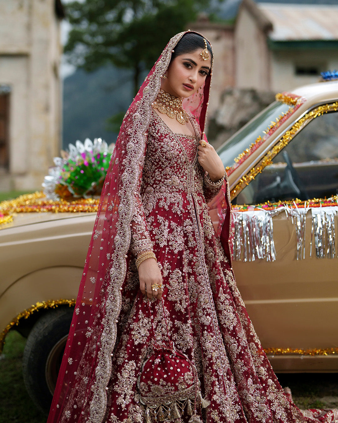 Latest Pakistani Bridal Dress in Double Layered Pishwas Style