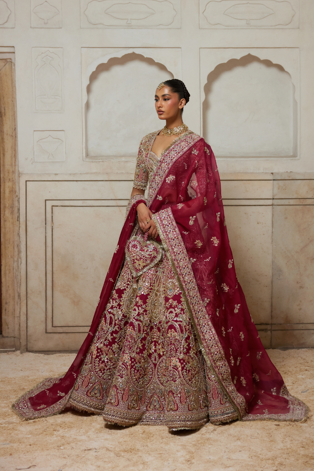 Latest Pakistani Bridal Dress in Fuchsia Red Lehenga Choli