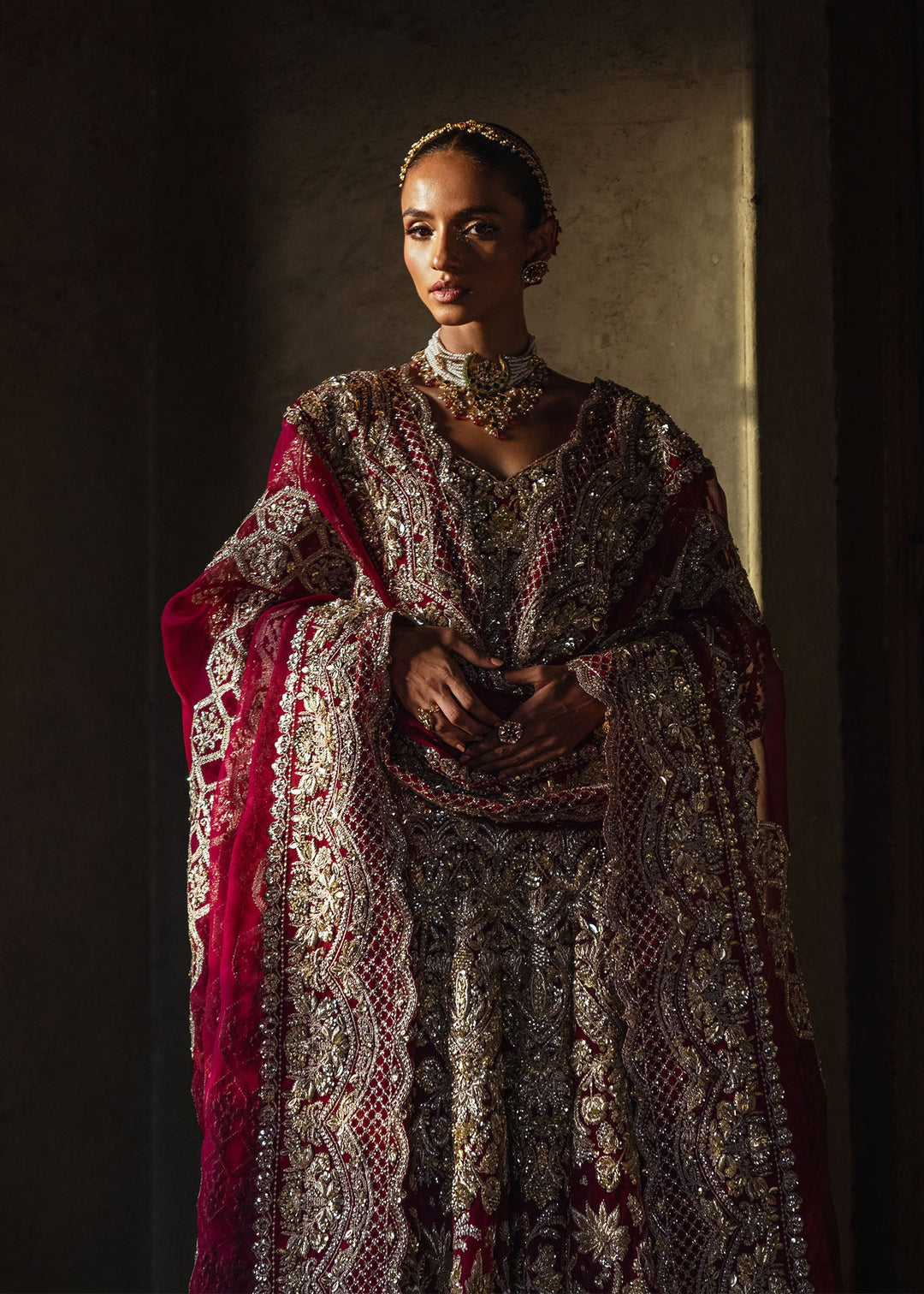 Latest Pakistani Bridal Dress in Gown Lehenga Dupatta Style