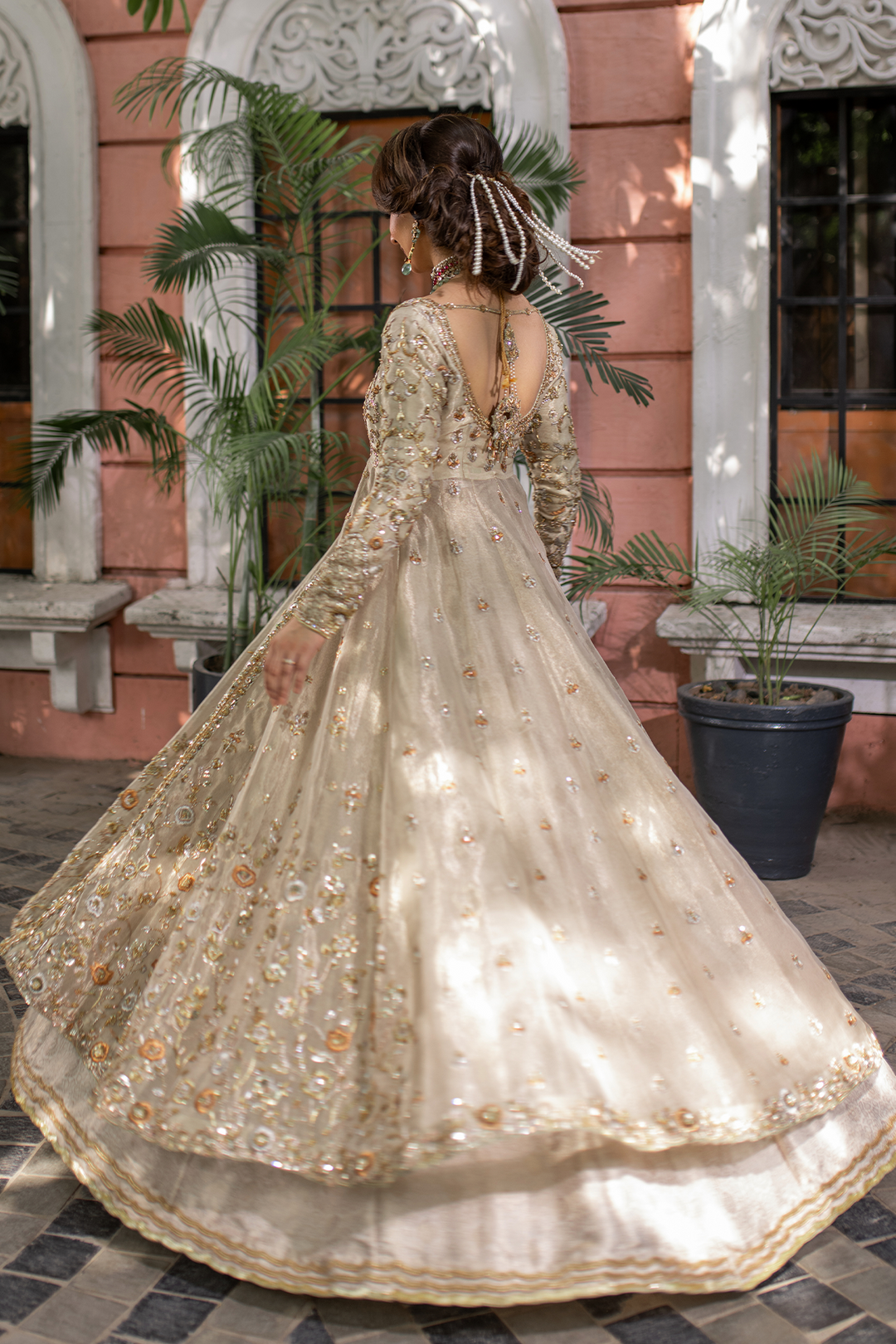 Latest Pakistani Bridal Dress in Kalidaar Frock Lehenga Style