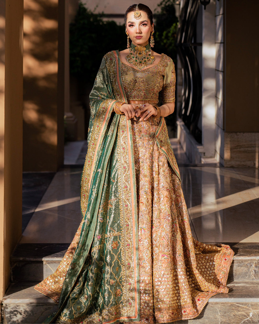 Latest Pakistani Bridal Dress in Lehenga Choli Dupatta Style