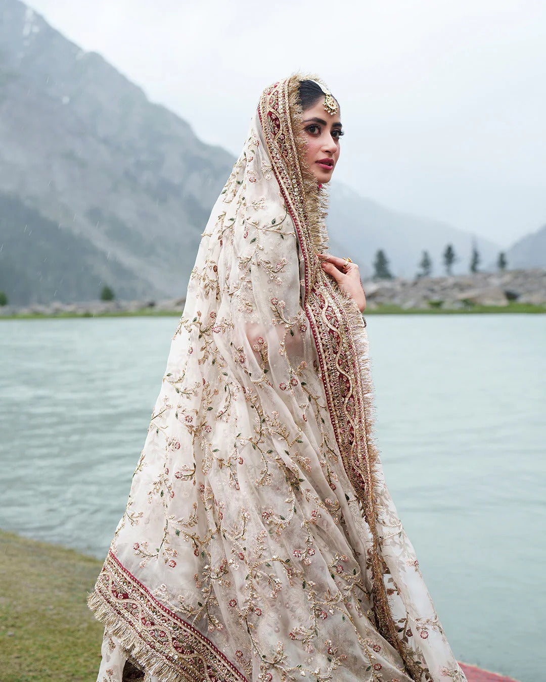 Pakistani Bridal Dress in Off White Lehenga Choli Style – Nameera by Farooq