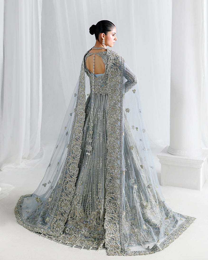 Latest Pakistani Bridal Dress in Open Gown and Lehenga Style