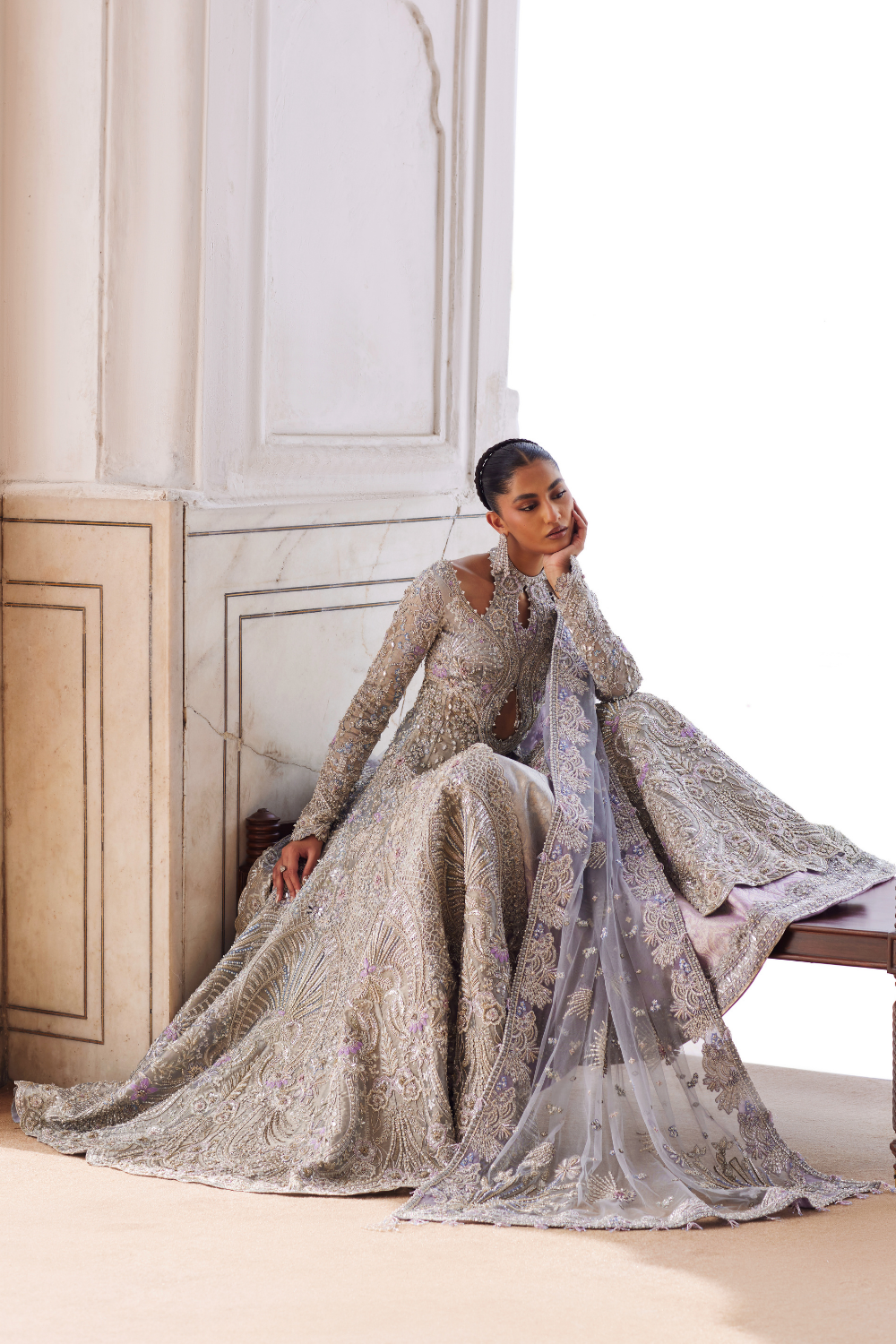 Latest Pakistani Bridal Dress in Open Gown and Lehenga Style
