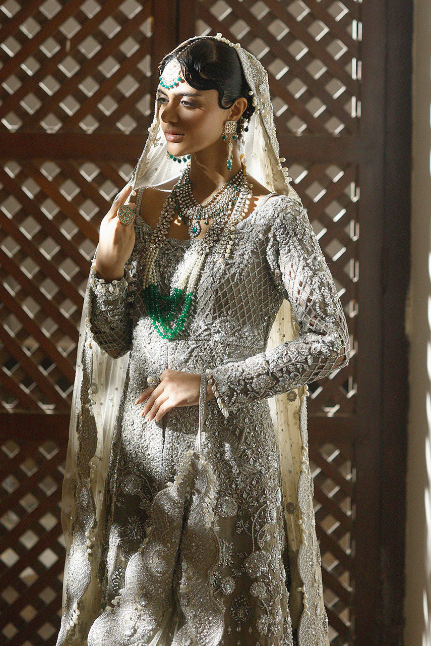 Latest Pakistani Bridal Dress in Open Gown and Lehenga Style