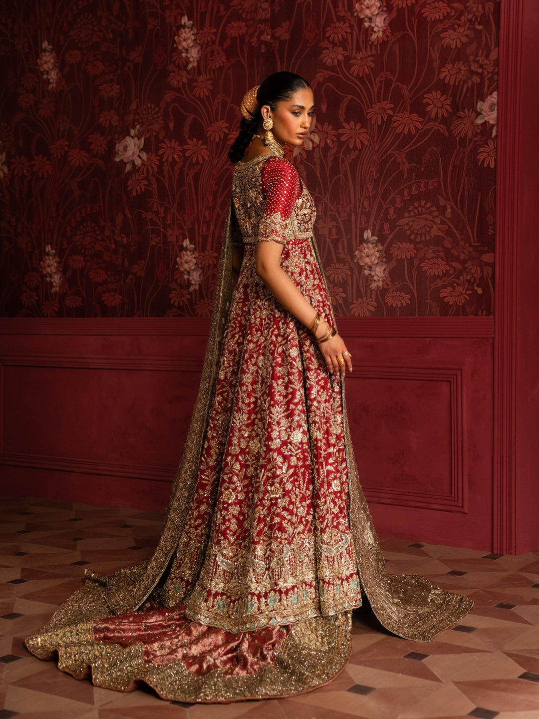 Latest Pakistani Bridal Dress in Open Gown and Lehenga Style