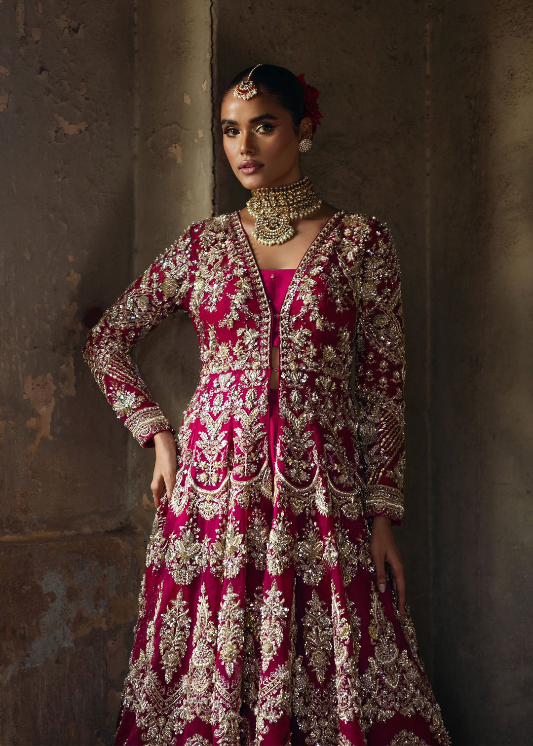 Latest Pakistani Bridal Dress in Open Gown and Lehenga Style