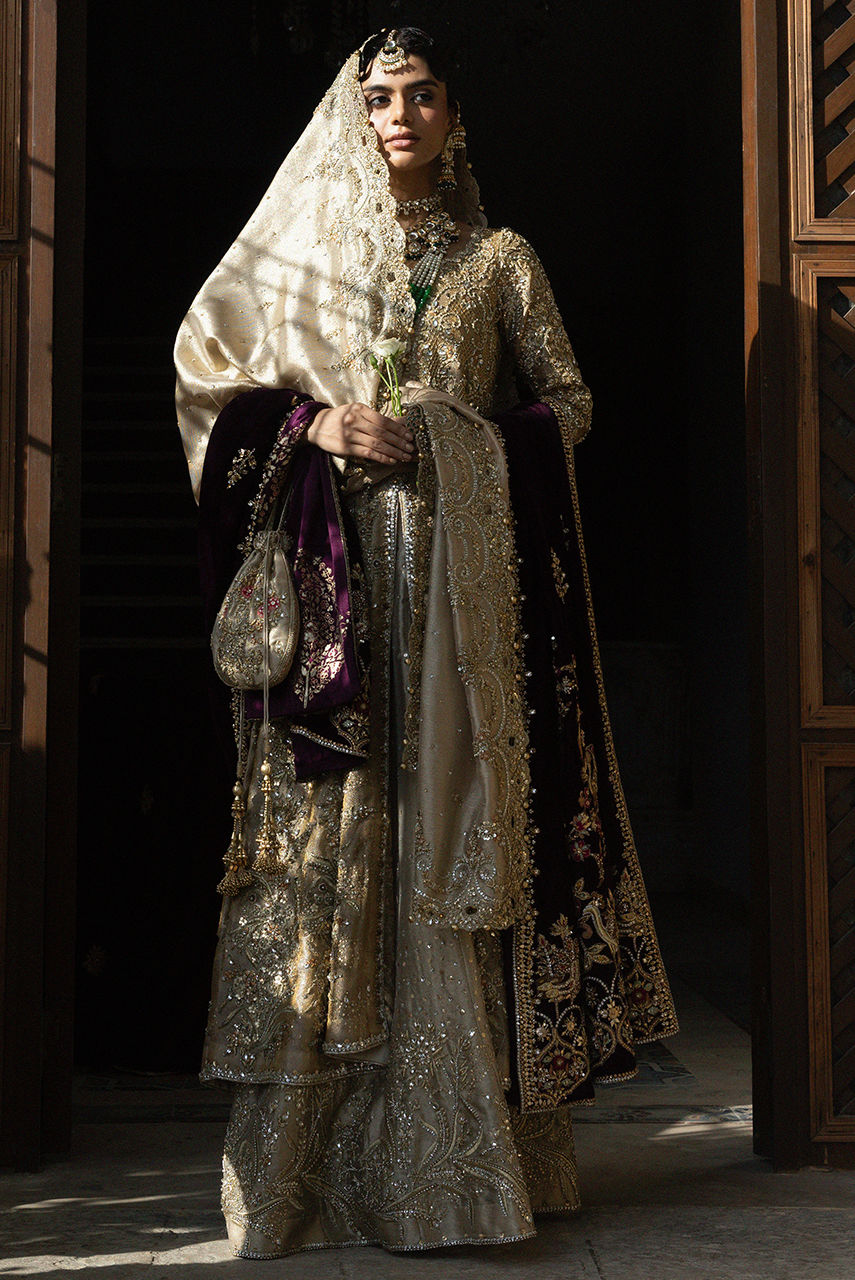 Latest Pakistani Bridal Dress in Open Pishwas Lehenga Style