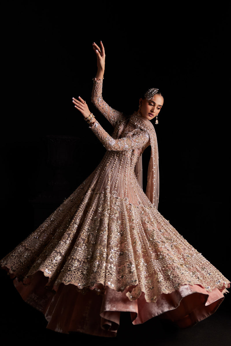 Latest Pakistani Bridal Dress in Pink Pishwas Lehenga Style