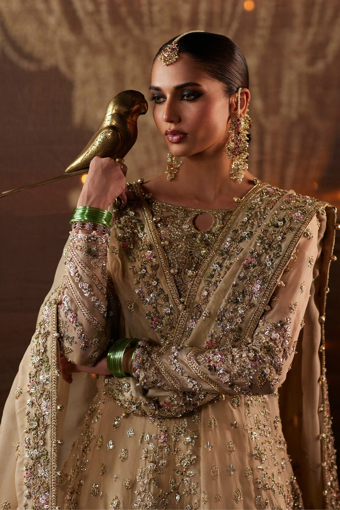 Latest Pakistani Bridal Dress in Pishwas Frock Lehenga Style