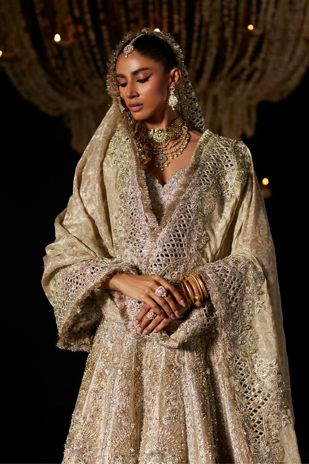 Latest Pakistani Bridal Dress in Pishwas and Dupatta Style