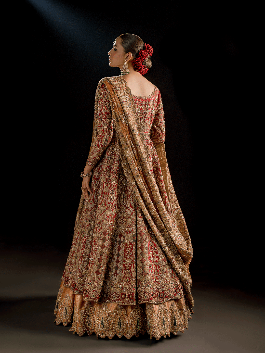 Latest Pakistani Bridal Dress in Red Frock and Lehenga Style