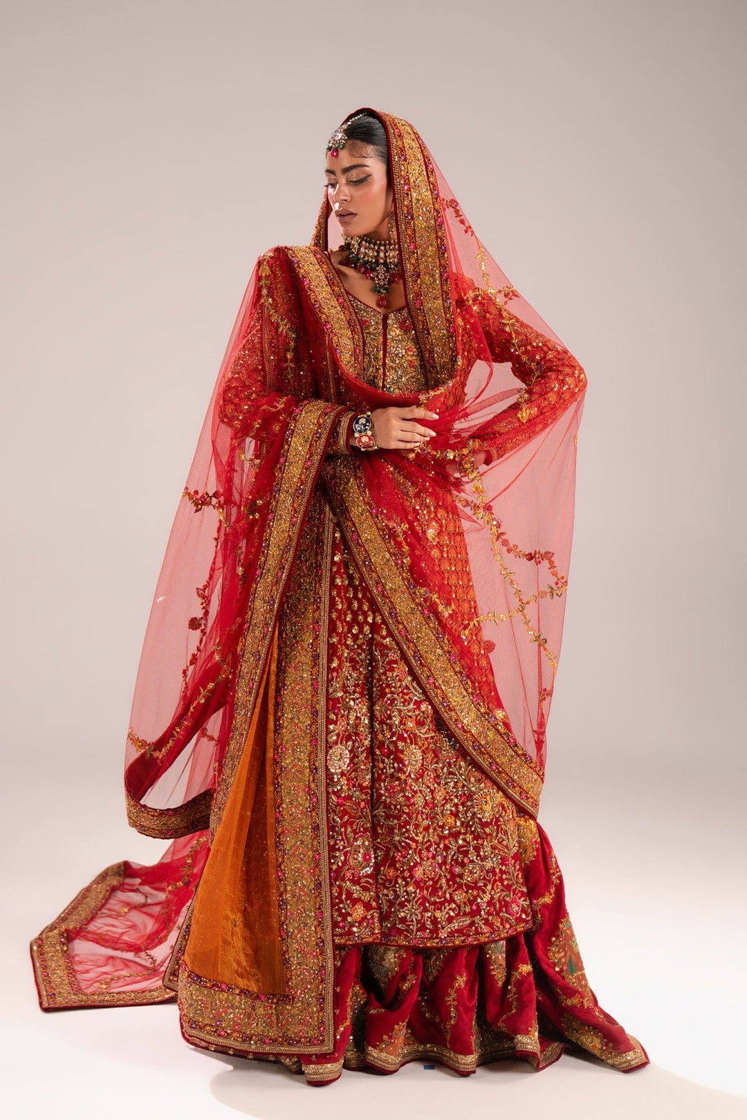 Latest Pakistani Bridal Dress in Red Gharara and Kameez Style