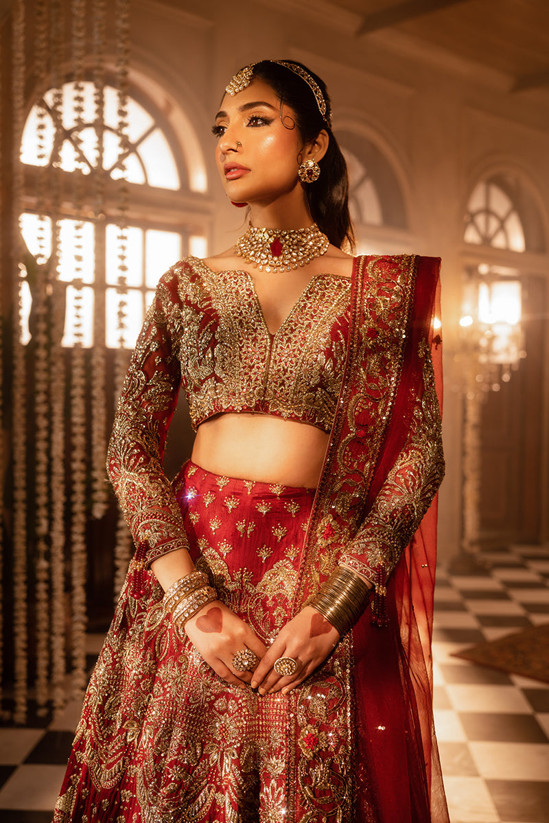 Latest Pakistani Bridal Dress in Red Lehenga and Choli Style