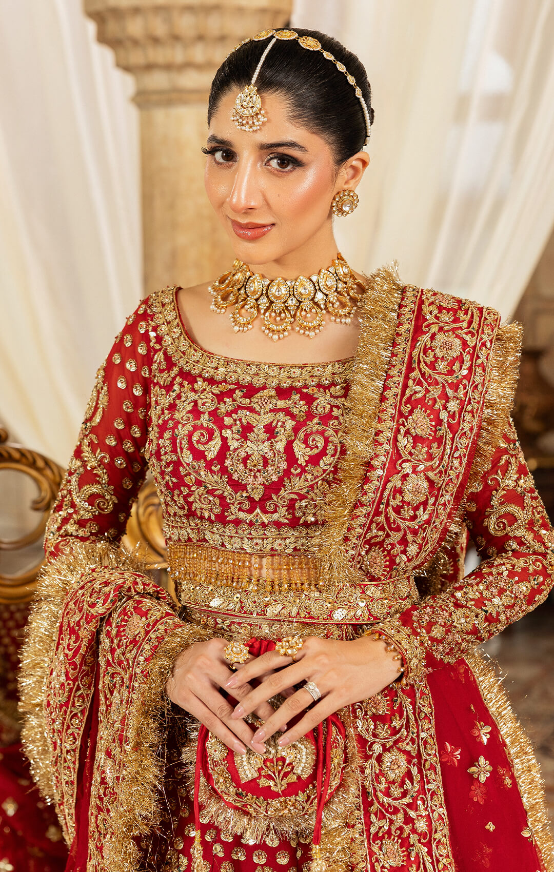 Latest Pakistani Bridal Dress in Red Lehenga and Choli Style