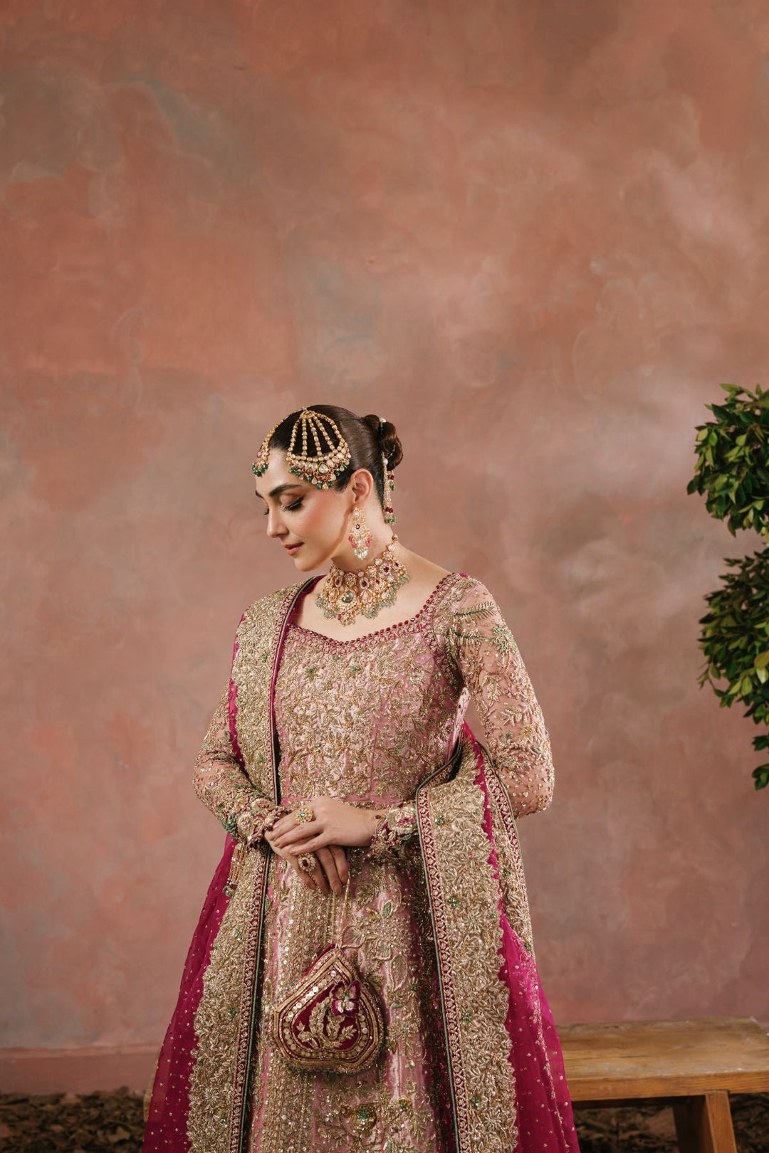 Latest Pakistani Bridal Dress in Tea Pink Lehenga Gown Style