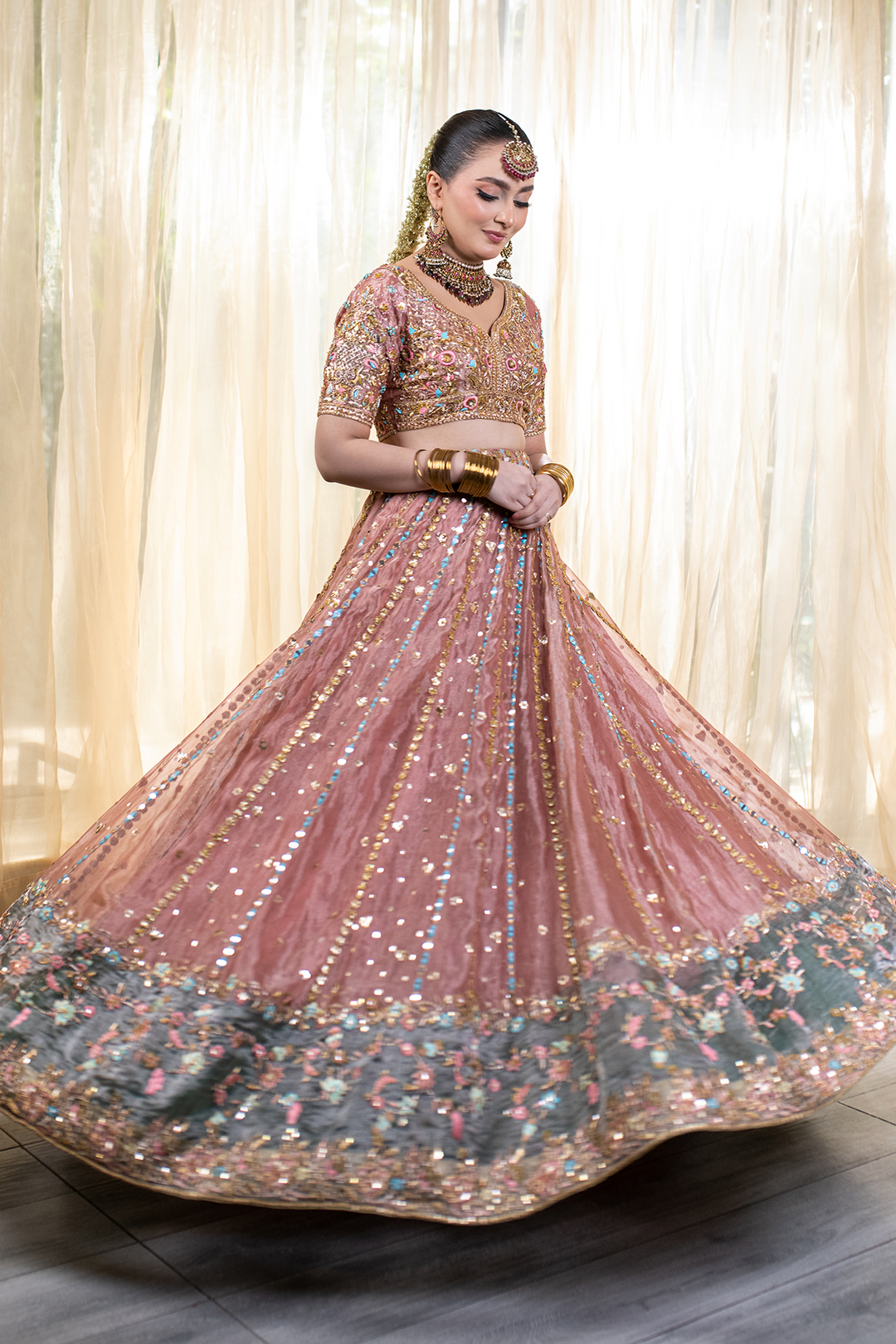 Latest Pakistani Bridal Dress in Tissue Choli Lehenga Style