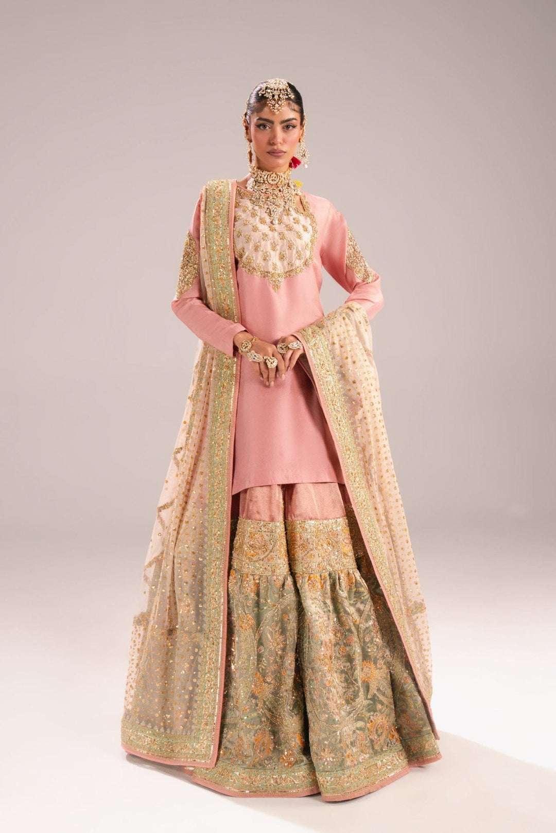 Latest Pakistani Bridal Nikkah Dress in Gharara Shirt Style