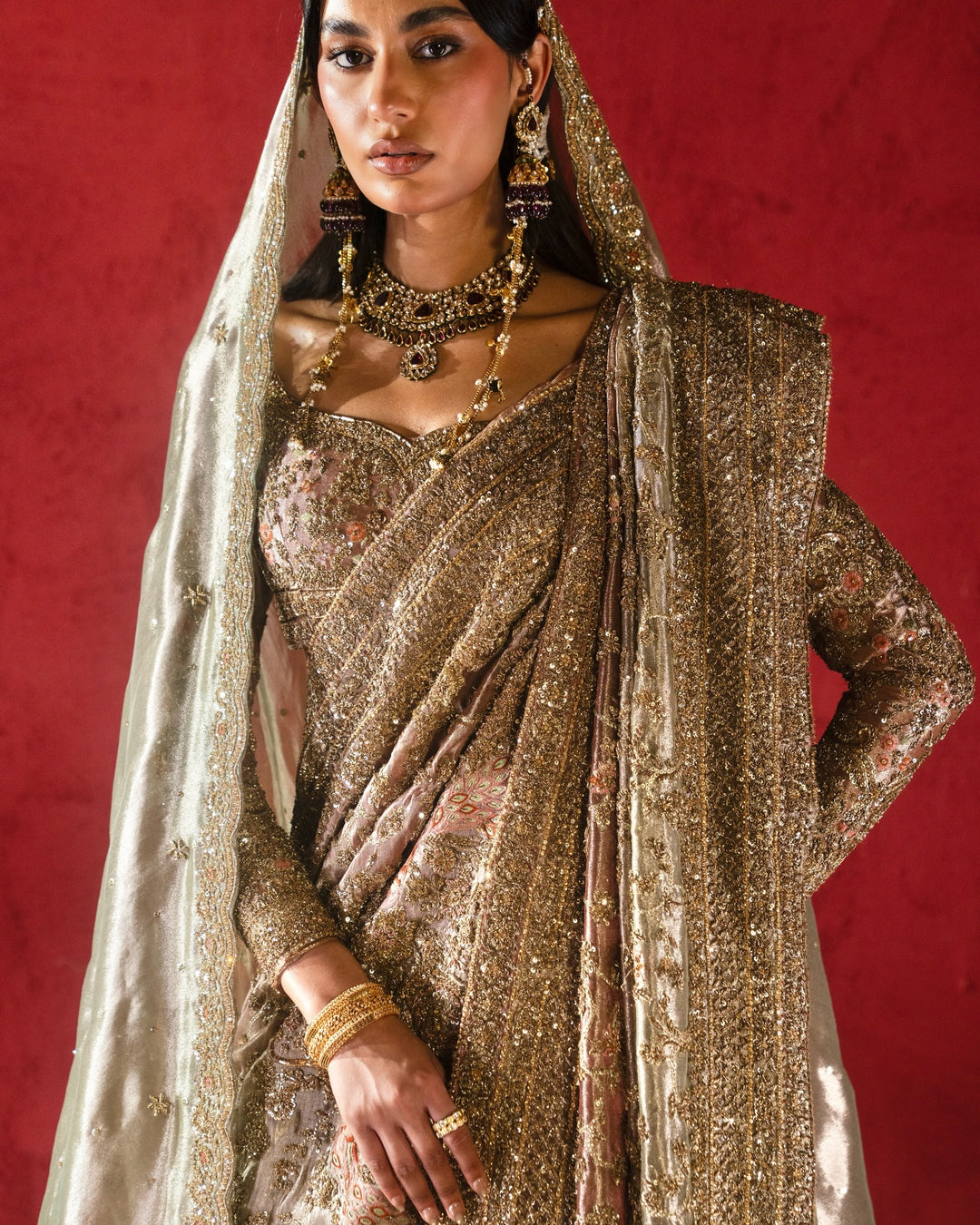 Latest Pakistani Bridal Outfit in Choli Lehenga Dupatta Style